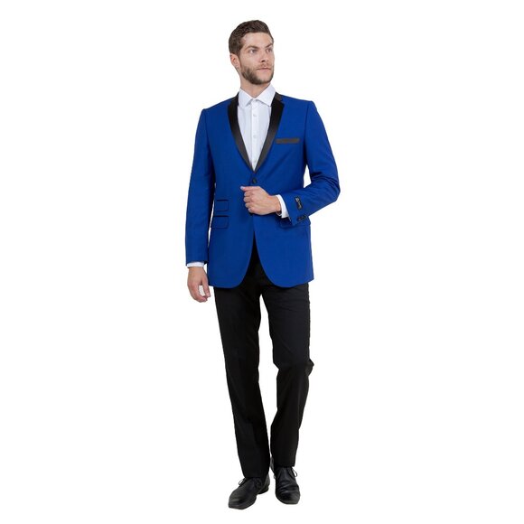 Mens Royal Blue Blazer Slim Fit w/ Satin Notch Lapel - Picture 3 of 4